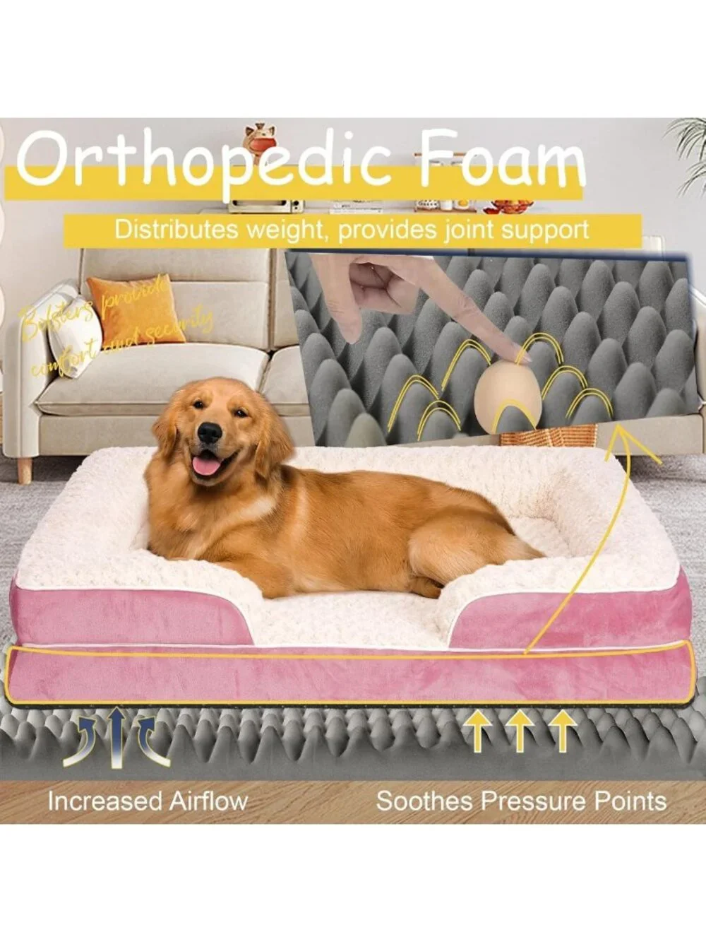 Cozy Washable Memory Foam Dog Bed for Large & Medium Pets, Waterproof Sofa Couch